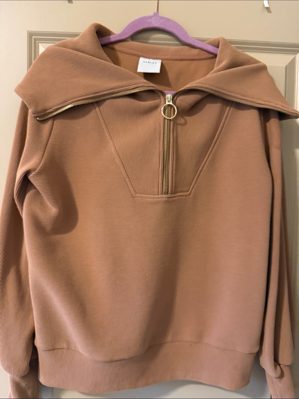Varley Zip-Neck Pullover in Dusty Pink-Tan